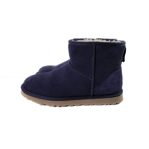 UGG  Boots Classic Mini Exotic Scales 9 Dark Purple Shearling Suede Winter Cozy - Picture 2 of 10